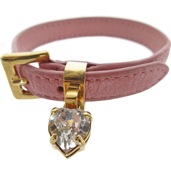 Auth MIUMIU Bracelet pink leather/metal k0062a
